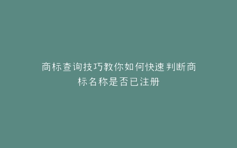 商标查询技巧教你如何快速判断商标名称是否已注册
