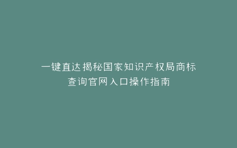 一键直达揭秘国家知识产权局商标查询官网入口操作指南