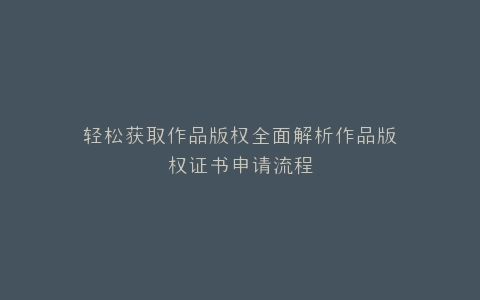 轻松获取作品版权全面解析作品版权证书申请流程