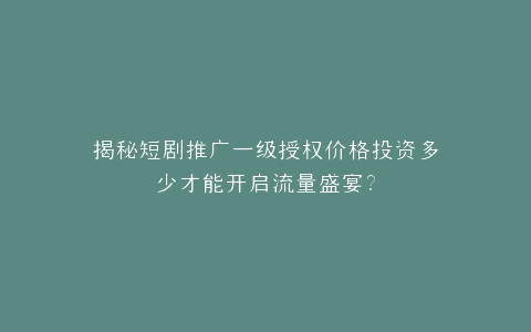 揭秘短剧推广一级授权价格投资多少才能开启流量盛宴?