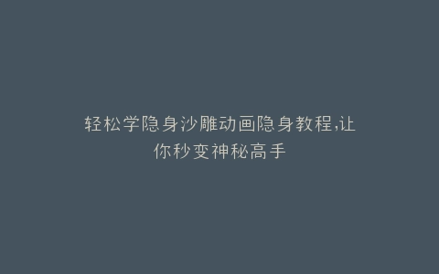 轻松学隐身沙雕动画隐身教程,让你秒变神秘高手