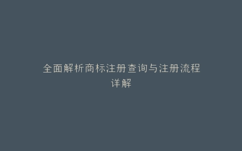 全面解析商标注册查询与注册流程详解
