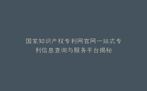 国家知识产权专利网官网一站式专利信息查询与服务平台揭秘