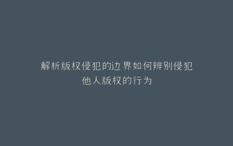 解析版权侵犯的边界如何辨别侵犯他人版权的行为