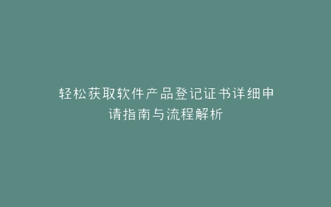 轻松获取软件产品登记证书详细申请指南与流程解析