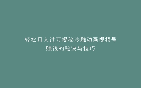 轻松月入过万揭秘沙雕动画视频号赚钱的秘诀与技巧