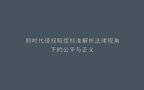 新时代侵权赔偿标准解析法律视角下的公平与正义