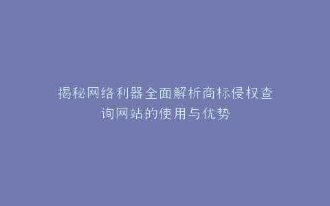 揭秘网络利器全面解析商标侵权查询网站的使用与优势