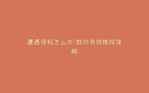 遭遇侵权怎么办?教你有效维权攻略