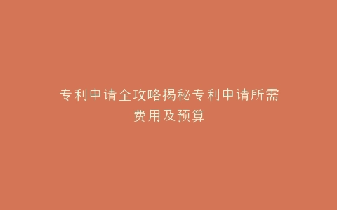 专利申请全攻略揭秘专利申请所需费用及预算