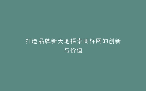 打造品牌新天地探索商标网的创新与价值