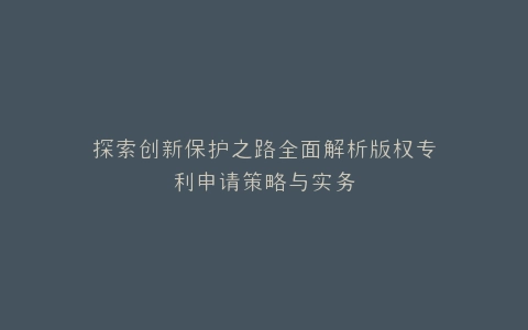 探索创新保护之路全面解析版权专利申请策略与实务