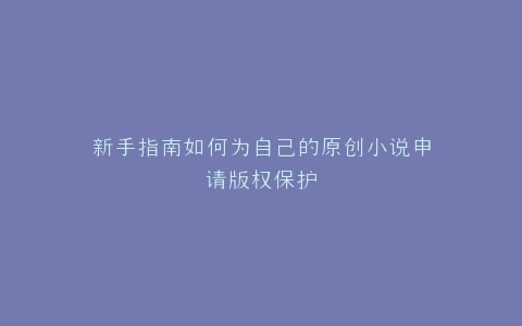 新手指南如何为自己的原创小说申请版权保护