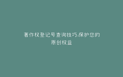 著作权登记号查询技巧,保护您的原创权益