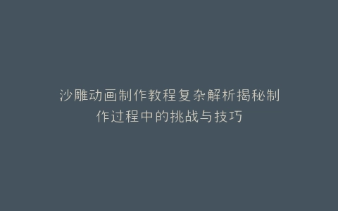 沙雕动画制作教程复杂解析揭秘制作过程中的挑战与技巧