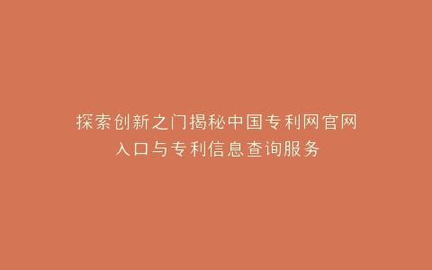 探索创新之门揭秘中国专利网官网入口与专利信息查询服务