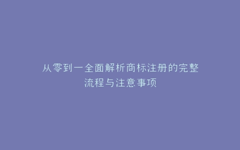 从零到一全面解析商标注册的完整流程与注意事项