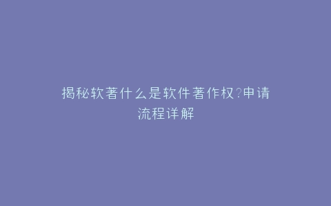 揭秘软著什么是软件著作权?申请流程详解
