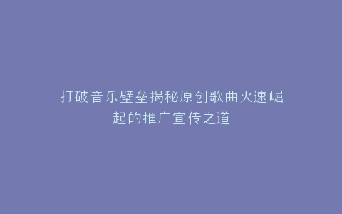 打破音乐壁垒揭秘原创歌曲火速崛起的推广宣传之道