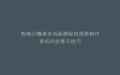 剪映沙雕真实动画揭秘短视频制作背后的创意与技巧