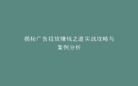 揭秘广告投放赚钱之道实战攻略与案例分析