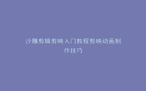 沙雕剪辑剪映入门教程剪映动画制作技巧