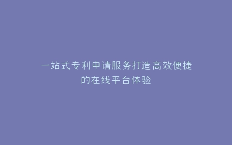 一站式专利申请服务打造高效便捷的在线平台体验