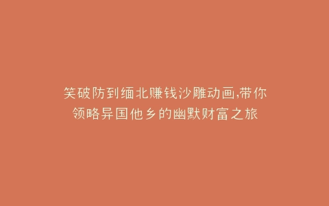 笑破防到缅北赚钱沙雕动画,带你领略异国他乡的幽默财富之旅