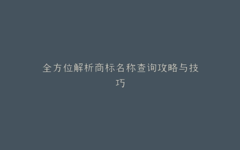 全方位解析商标名称查询攻略与技巧